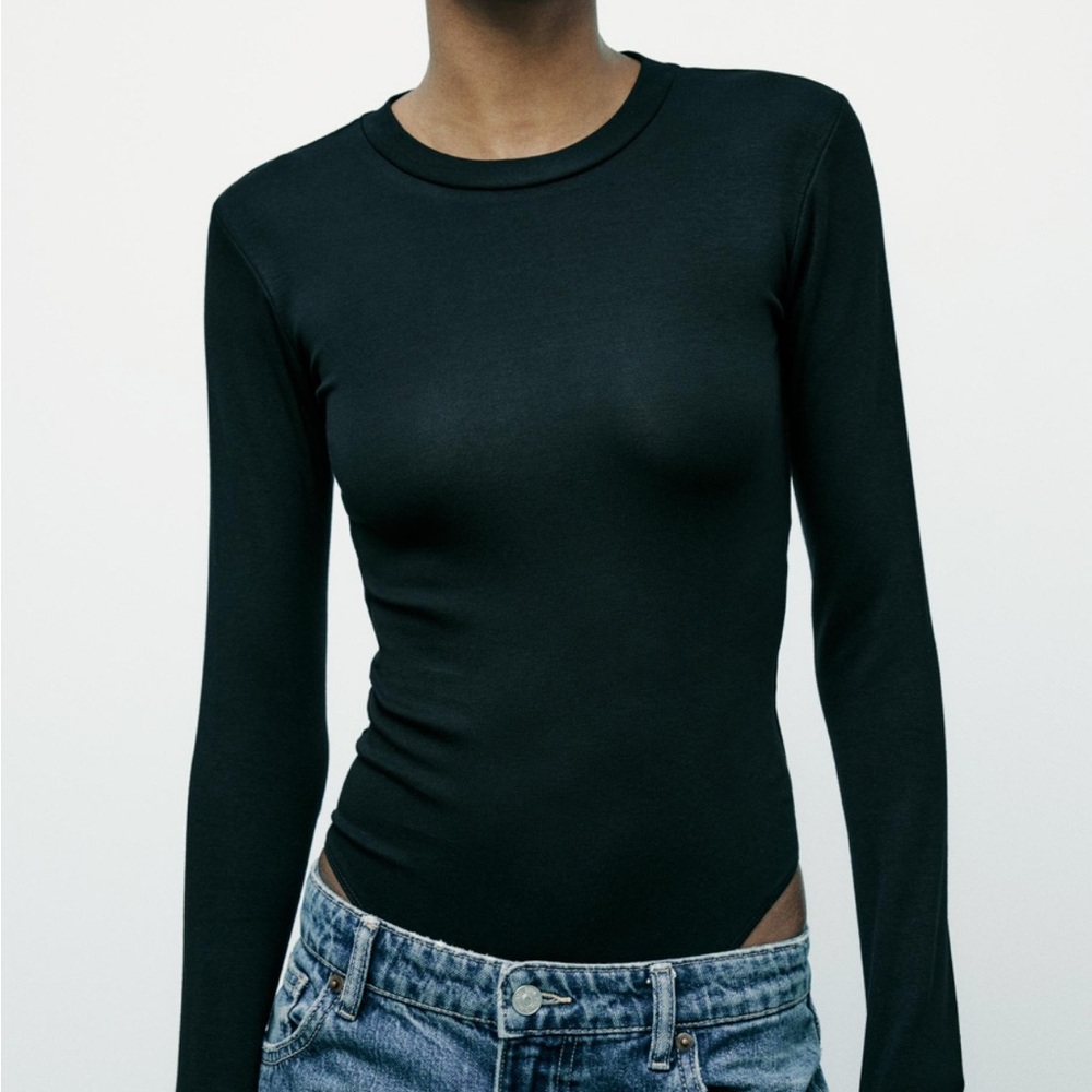 Zara black ribbed long sleeve bodysuit
